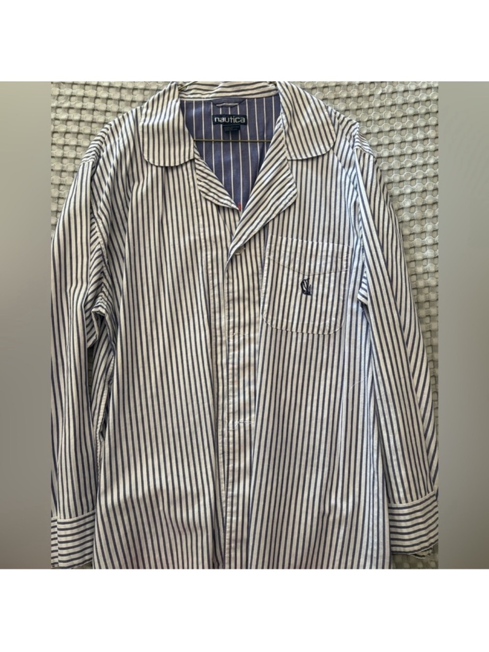 Nautica White and Blue Vertical Stripe Long Sleeve Shirt